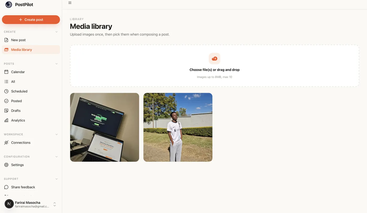 Grid of uploaded photos ready to attach to a post